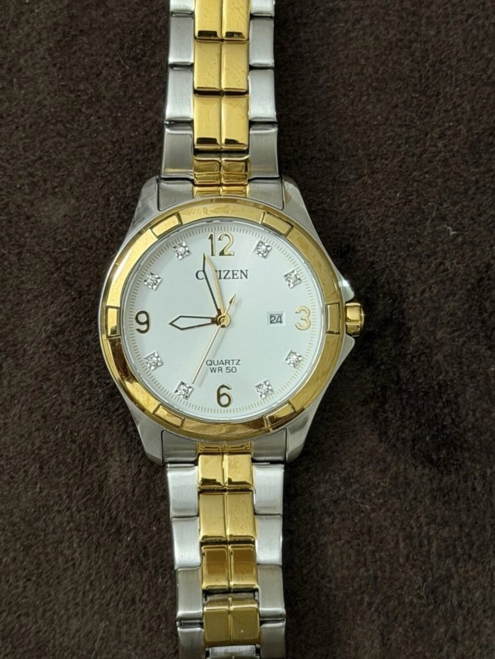 Citizen Quartz Women's Analog Date Two-Tone Bracelet White Dial 50m 27mm